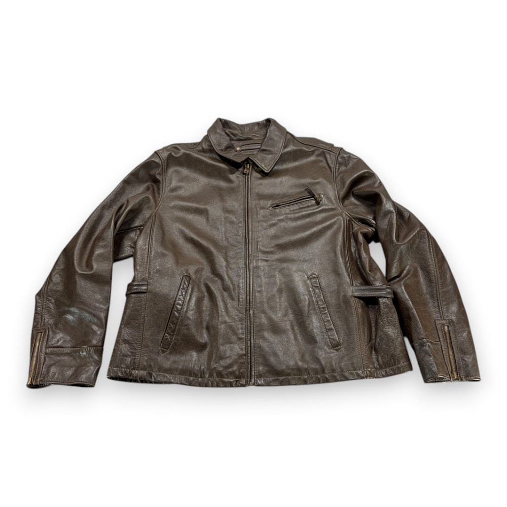 Eddie Bauer Leather Jacket Adult 2XL XXL Brown Genuine Cow Talon Motorcycle Y2K